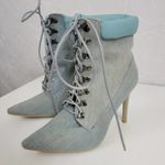 Cape Robbin Mini Womens Boots Size 8 Blue Denim Lace Up Pointed Toe Heel Bootie Photo 60