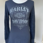 Harley Davidson Harley-Davidson Women’s Large Navy Long Sleeve Graphic Tee Southside Back Print Photo 0