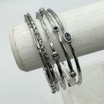 Loft Silver tone hammered rhinestone studded bangle bracelet stack of 5 Photo 1