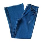 Forever 21 small denim pant/long wide leg frayed hem medium wash button zip Photo 9