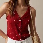 Rihoas Red V Neck Polka Dot Print Sleeveless Vest Photo 1