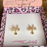 Betsey Johnson Gold Bow Stud Earrings Crystal Rhinestone NWT Photo 0