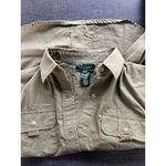 Ralph Lauren Woman P/S Safari Shirt 100% Cotton Button Down Beige Khaki Pockets Brown Photo 4