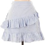 ZARA Blue & White Stripe Tiered Ruffle Floral Embroidered Mini Skirt Size XS Photo 3