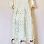 Polagram Cream Yellow Polkadot Embroidered Floral Tulle Short Sleeve Dress. Photo 0