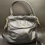 Henri Bendel  Black Pebbled Leather Turnlock Satchel Crossbody Shoulder Bag Photo 0