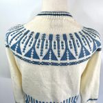 Vintage Cardigan Handmade Knit Fairisle Acrylic Jeanne Legpage Ivory Blue Winter Photo 6