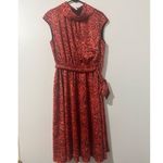 Maggy London  Womens Satin Red Floral Collared ALine Midi Dress sz 12 Euro-Summer Photo 1
