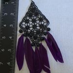 Statement Earrings Black Lace with Purple Feathers Photo 5