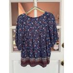 Knox Rose Womens Top Sz L Blue Red Floral Rayon Half Sleeves Square Neck Photo 5