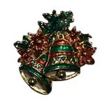 Christmas Brooch Pin Bells Poinsettia Holiday Red Green Jewelry New Years Party Photo 1