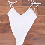 ASOS DESIGN White V Neck String Tie High Cut One Piece Swimsuit Bathing Suit Size 6 Photo 0