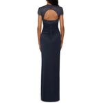 Betsy and Adam B&A by Sequined Ruffled Gown Women's Petite 2P Gray Scallop Sleeve Photo 1