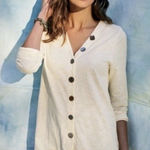 Soft Surroundings Delia Mixed Button Front Tunic Top Size Large Lagenlook Basic Photo 0