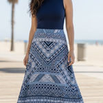 J.Jill Blue White Geometric Tribal Print Maxi Skirt Boho Bohemian Long Flowy XS Photo 0