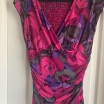 New York and Company Mesh Ruched V Neck Dress Top Size Medium Purple Photo 0