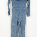 Iets Frans UO Womens Loungewear Kenny Plunge Neck Hooded Velour Jumpsuit XS Blue Photo 10