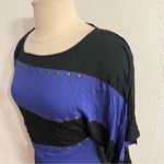 Vanilla Bay  Black & Blue Striped Drape Sleeve Long Tunic Blouse with Studs Small Photo 2