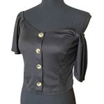 Love j  Black Puff Sleeve Crop Blouse | Vampiric Style with Marble Buttons Photo 4