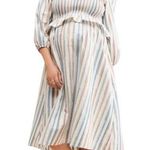 Frances Hart Maternity Maritza Dress Smocked Multicolor Striped Cotton Sz Large White Photo 0