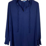 J. McLaughlin  Top‎ Sz S Blue Ruffle Smocked Bishop Sleeve Stretch V-Neck Office Photo 0