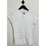 Reformation Raelynn Button Front Organic Cotton Knit Top in Bleach Size X-Large Photo 4