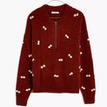 Madewell embroidered Enfield Half-Zip Sweater, XS, color:Heather Brick Photo 2