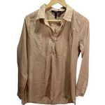 BCBG Paris Tan Sheer Henley Blouse S Career Casual Flowy Y2K Brown Photo 0