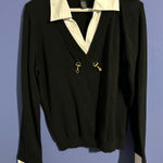 Designers Originals Black Sweater with White Collar 80 Cotton Old Money Size L Photo 0