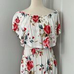 Medium Floral White and Red Off Shoulder Maxi Dress with Pockets Photo 7