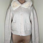 Chelsea & Theodore Jacket Large Womens Cream Faux Fur Collar Knit Wool Alpaca White Photo 0