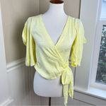 Krisa  Womens Yellow Snake Print Jacquard Wrap Blouse Puff Sleeve XS Photo 10