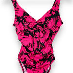 Aqua Green Swimsuit Floral Pink Black Size Small One Piece V-Neck Bathing Suit Photo 0