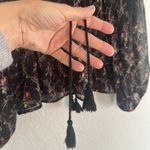 Vintage Ralph Lauren Denim & Supply Sheer Boho Peasant Top Black Floral Tassels Photo 3