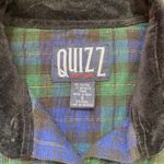 Vtg Quizz Long Sleeve Velvet Collar Plaid Button Down Shirt Women's Small Multi Green Photo 10