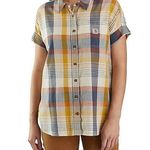 Carhartt  Womens Lightweight Twill Plaid Button Down Shirt Loose Fit Size Small Photo 0