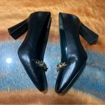 Tory Burch Jessa Pumps Black leather Heels Gold Horse bit Detail square heel Photo 11