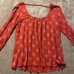 Old Navy  Shirt Womens Small Red Tribal Print Long Sleeve Top Square Neck Stretch Photo 3