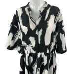 MONKL Black White Short Sleeve Abstract Button Front Maxi Shirt Dress Size XL Photo 2