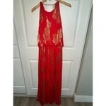 MSK Red Metallic Gold Pleated Halter Maxi Dress Women's 14 Formal Evening Gown Photo 2