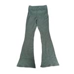 Aerie  Waffle Knit High Waisted Flare Leg Pants Green Pull on Cozy S Long Photo 2