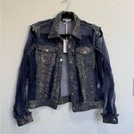 NWT Adore Denim Jacket W/Sheer & Gold Animal Print NWOT Sz S Blue bbz Photo 0