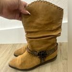 Vintage Zodiac Tan Leather Harness Cowboy Boots Size 7.5 Boho Western Photo 1