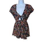 Lulus Dondi Navy Blue Floral Print Romper Small Front Tie Cutout Feminine Boho Photo 7