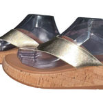 FitFlop  F-Mode FT7-675 Slide Sandal Platino Leather Cork Size‎ 8 Toe-Post Gold Photo 0