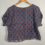 Anokhi blue and pink block printed short sleeve blouse size medium Photo 0