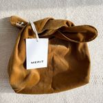 NWT Merit Beauty Signature Makeup Bag Corduroy Tie Top Brown Photo 0