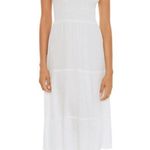 Becca  Swim White Ponza Smocked One Shoulder Dress Sz L NWT Photo 0