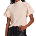 Free People Claudia Velvet Tee Puff Sleeve Mockneck Top Ballet Pink Size XS Photo 13