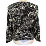 Joie NEW  Size L Linen Blend Black White Beach Art Print Button Tie Front Shirt Photo 1
